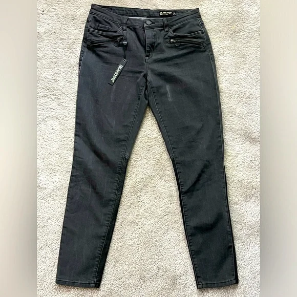 NWT BLANK NYC Skinny Classique Black faux leather Embellished Jeans 29 NEW - Picture 3 of 6